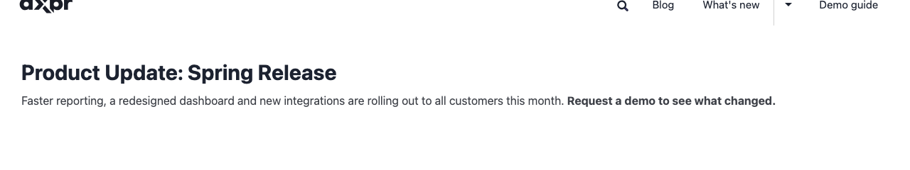 Text element with a Product Update heading and a paragraph ending in a bold call to action